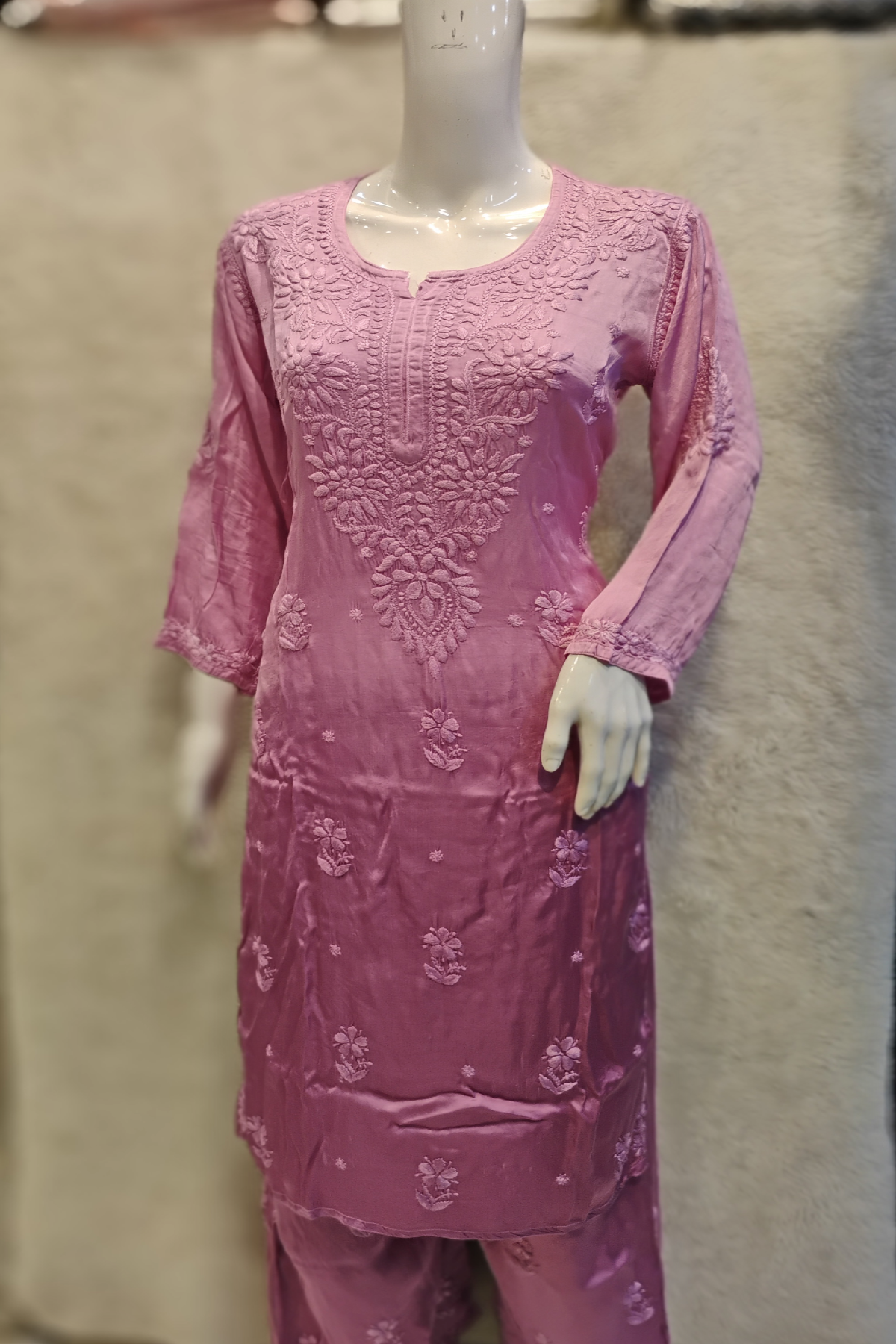 Satin 3D Suit Chikankari Lucknowi